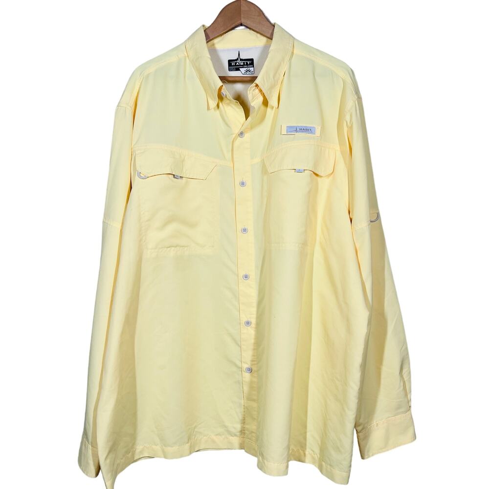 Habit Long Sleeve Button Up Fishing Shirt Vented Sport Outdoor Yellow - 2XL